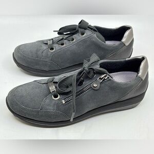 Ara High Soft Lace-Up Sneakers With Side Zipper In Gray & Black Size 7